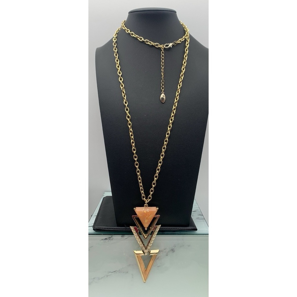 Guess‎ Gold Tone Geometric Drop Pendant Necklace 34-36"